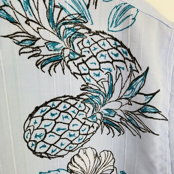 Van Heusen Air Hawaiian Men's Sz Large 16 - 16 1/2 Tropical Pineapple Button Up - Picture 4 of 8